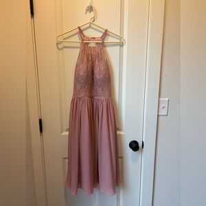 Elegant Pink Lace Halter Dress